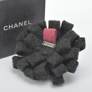 Chanel Flower Brooch Corsage Tweed Gray Black